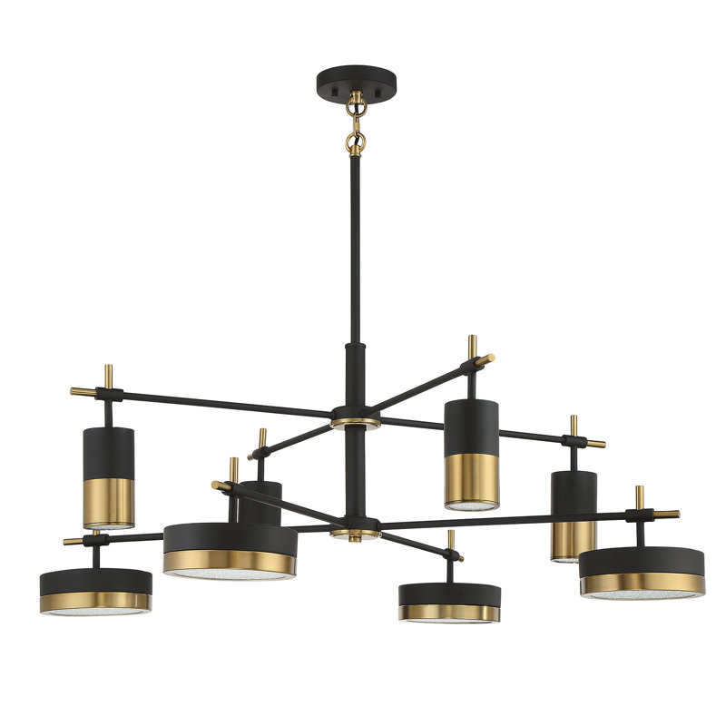 Modern Matte Black and Brass 8-Light LED Chandelier