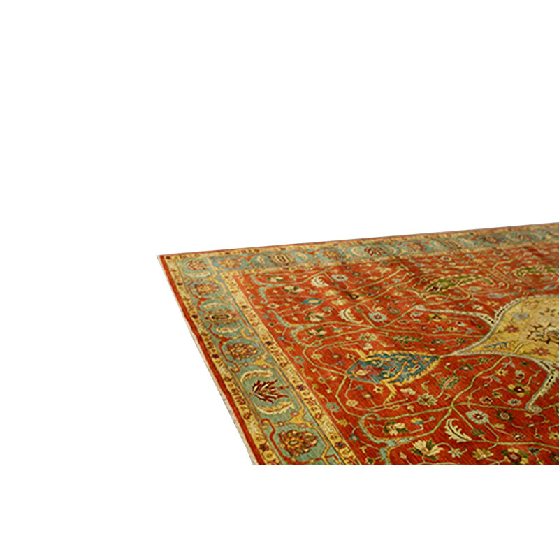 Lamani Wool Oriental Area Rug in Rust/Yellow/Blue