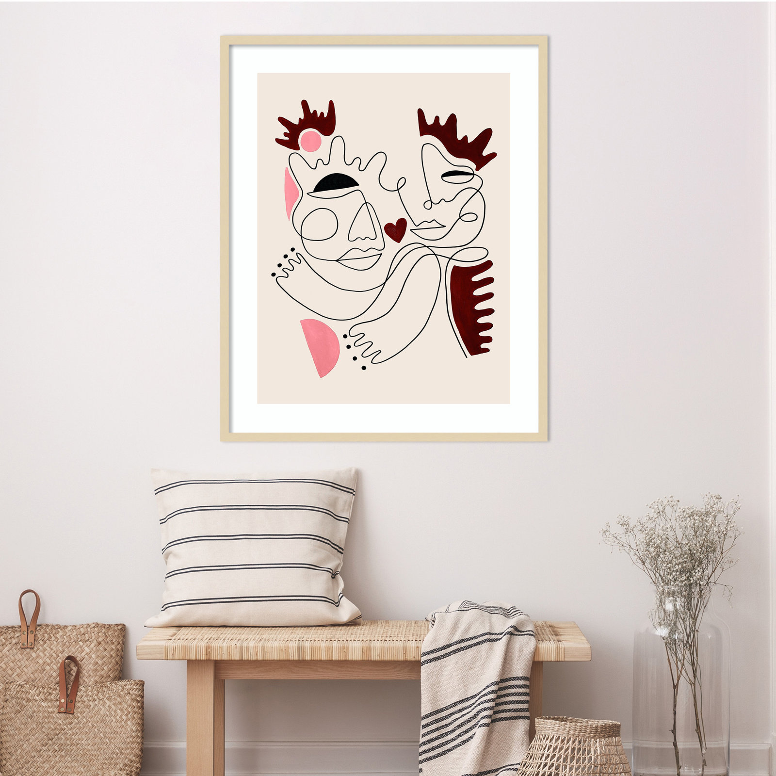Love Yours by Shatha Al Dafai, 33.38" H x 27.38" W x 0.875" D, Natural Framed