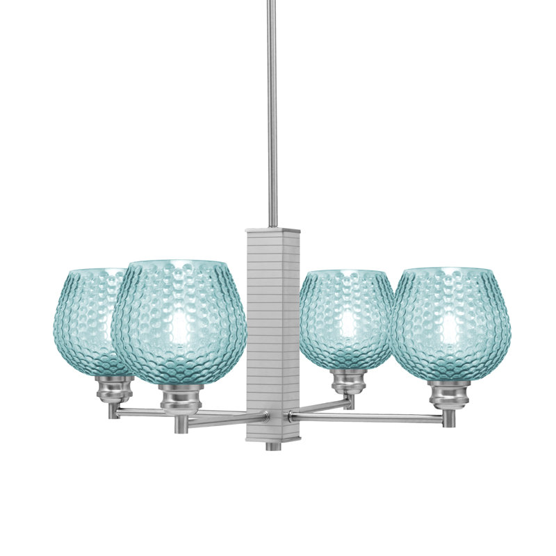 Lustre à 4 lumières Edge avec verre texturé de 6 po, Turquoise, Nickel brossé