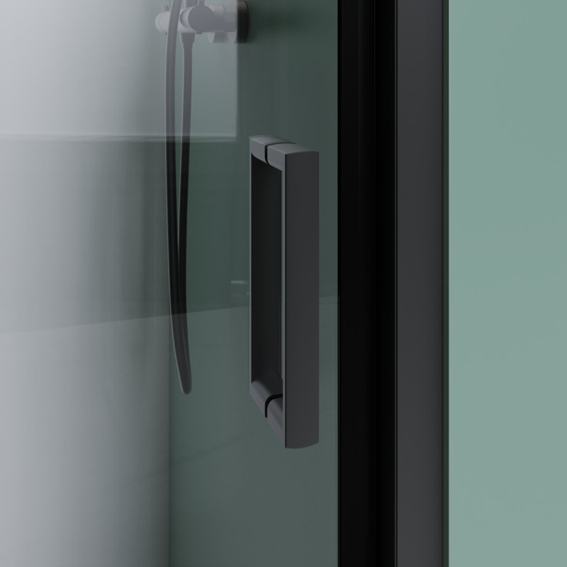34"-35.2" W X 72" H Pivot Semi-Frameless Shower Door With Clear Glass, Black