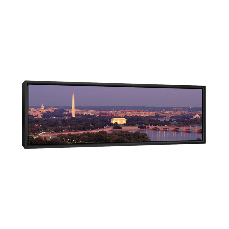 «Panoramic Washington, D.C, Aérien, Night» par Panoramic Images, reproduction sur toile tendue sur châssis, Cadre noir