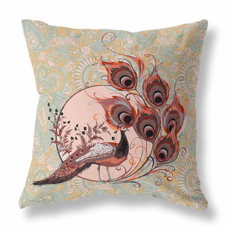 Coussin Paisley, H 20 po x l 20 po, Cambridge / bleu / cachemire pêche