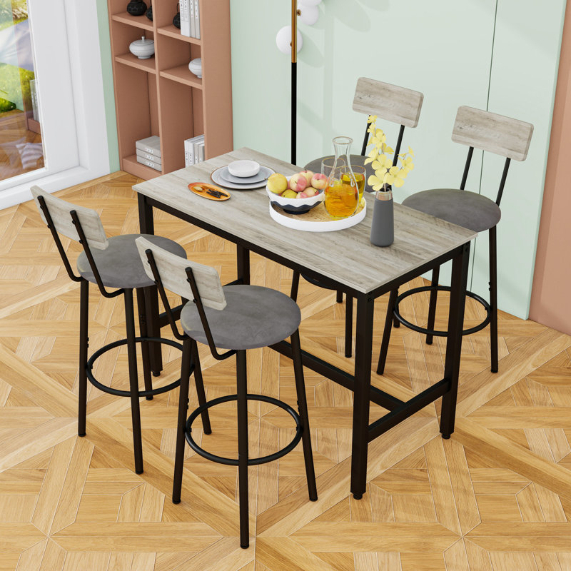 Bar Table Set with 4 Bar Stools