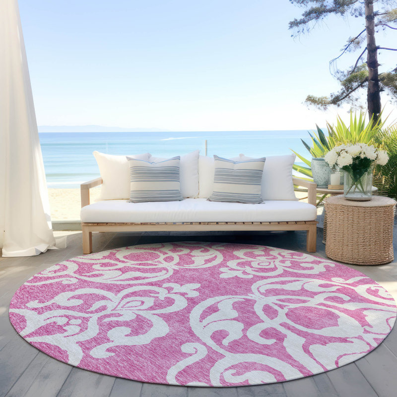 Chayden Washable Damask Indoor / Outdoor Rug, Round 8'