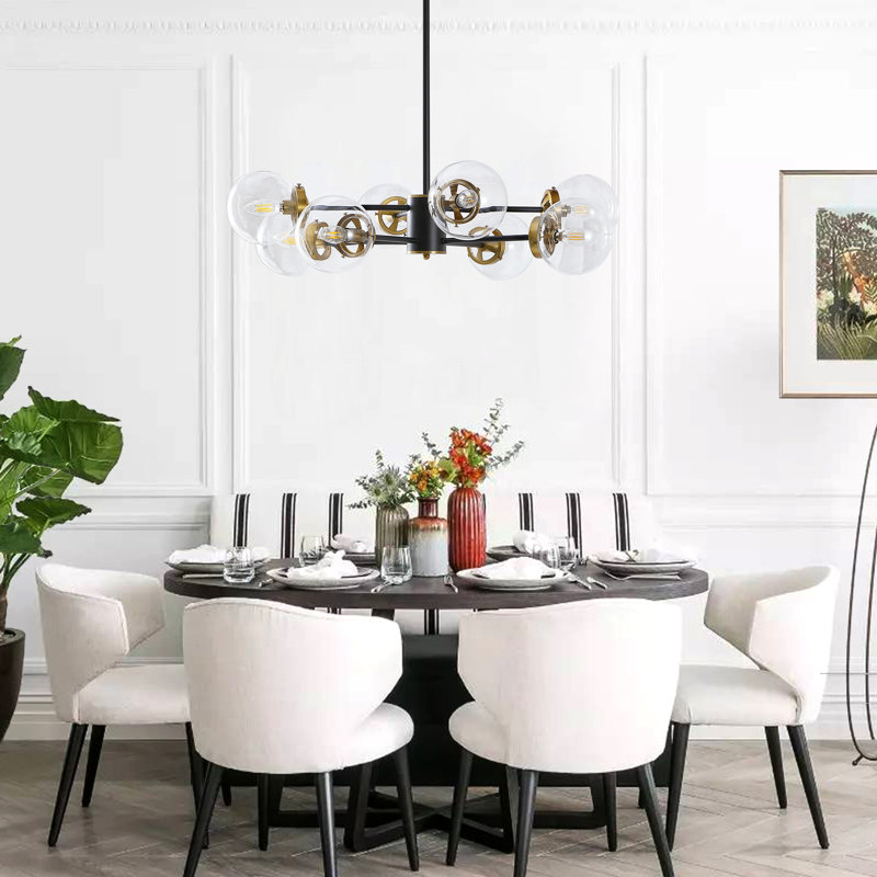 Millender 8-Light Dimmable Sputnik Modern Linear Chandelier, Transparent
