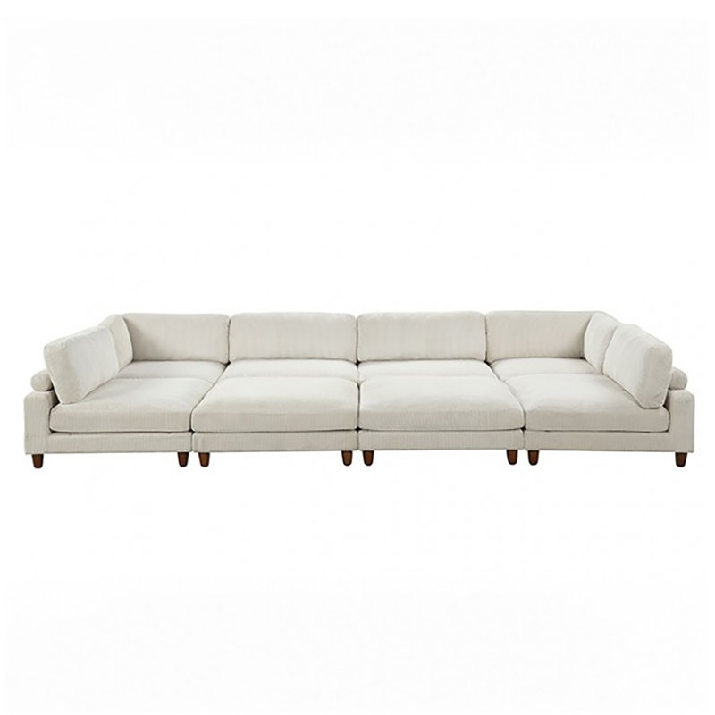 Canapé modulaire 8 places Cheston, Velours côtelé beige