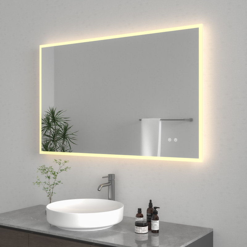Kingston Brass Aurora 30-Inch x 48-Inch LED Bathroom Mirror, Front and Back Light, Anti-Fog, Dimmable Touch Sensor Lighted Mirror