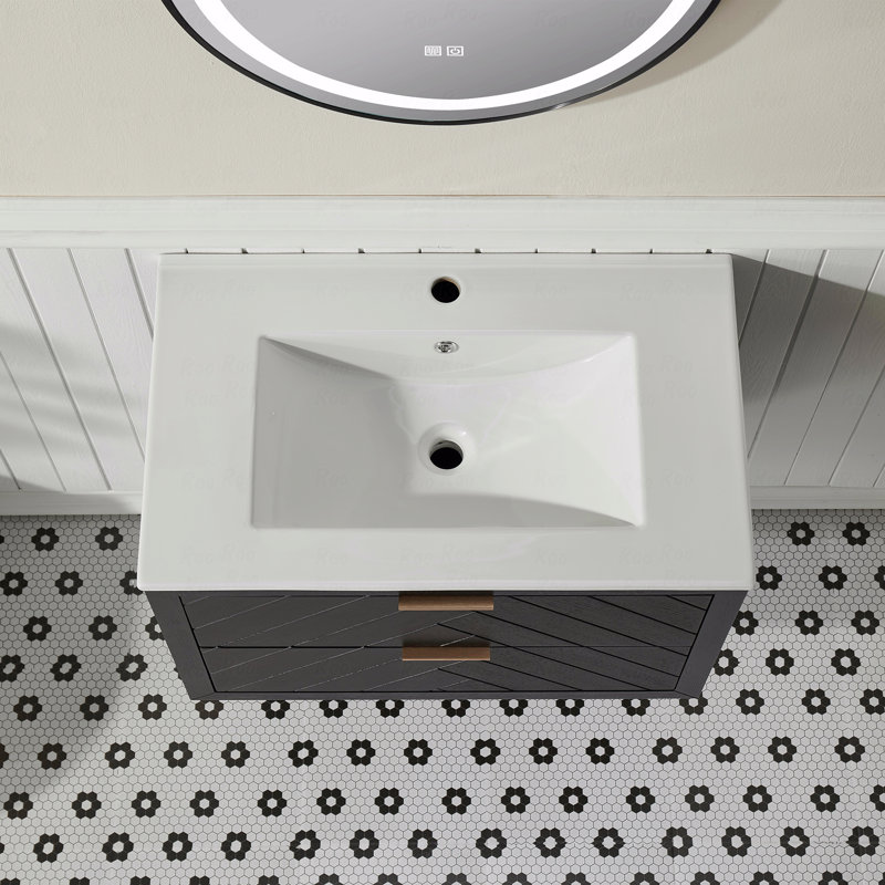 Meuble-lavabo simple mural et flottant 30 po avec lavabo en céramique, Noir