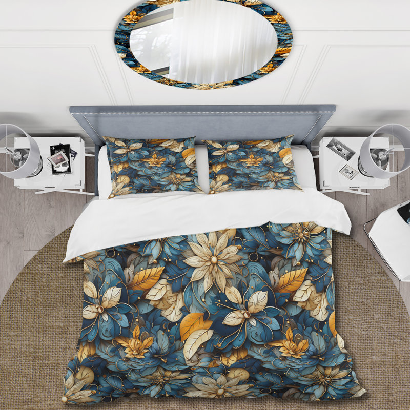 Ensemble de literie à motif de chrysanthèmes Mandala, Housse de couette simple + 1 taie décorative stan
