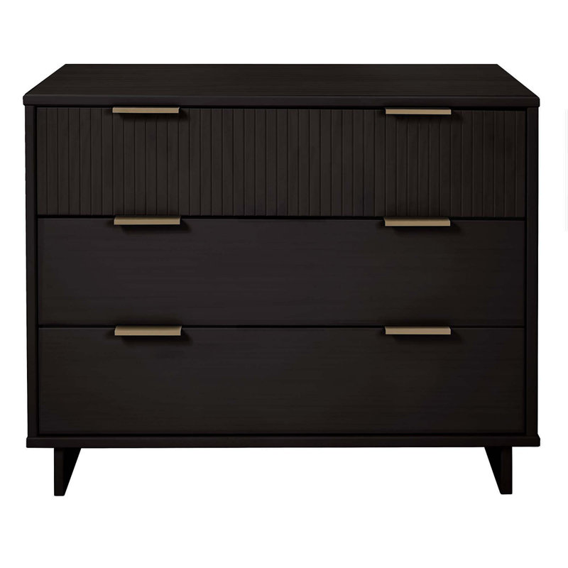 Granville 38" Modern Solid Wood Standard Dresser with 3 Drawers in Black, Black