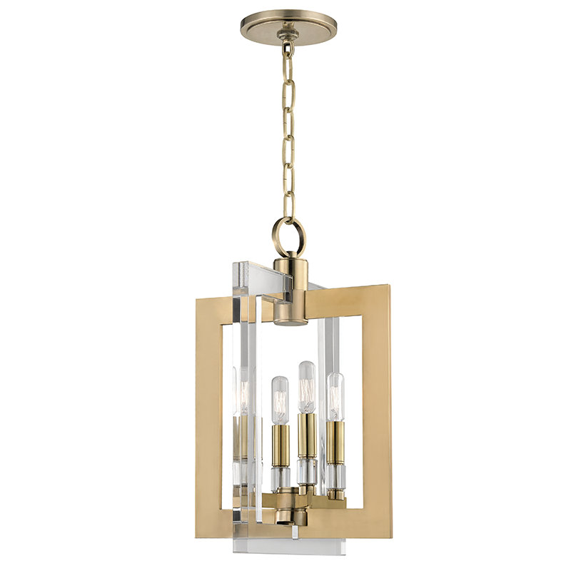 Aged Brass and Acrylic 4-Light Indoor Pendant