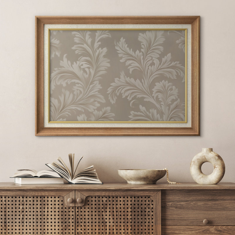 «Elegant Beige and White Floral», reproduction d'art sur papier encadrée, H 26 po x l 36 po x P 1,5 po