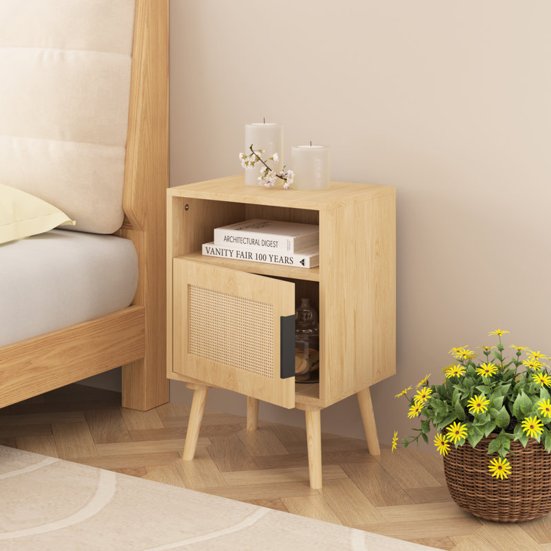 Table de chevet décorative avec tablette ouverte - pieds en bois massif, table de chevet en chêne de 22,96 po H