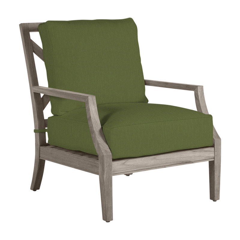Haley Teak Patio Chair with Cushions, Oyster Teak, No welt + Standard fill, Linen Forest