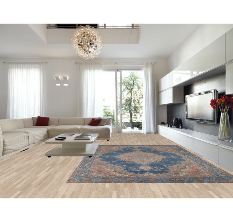 Tapis traditionnel délavé à motif floral bleu 10 x 13