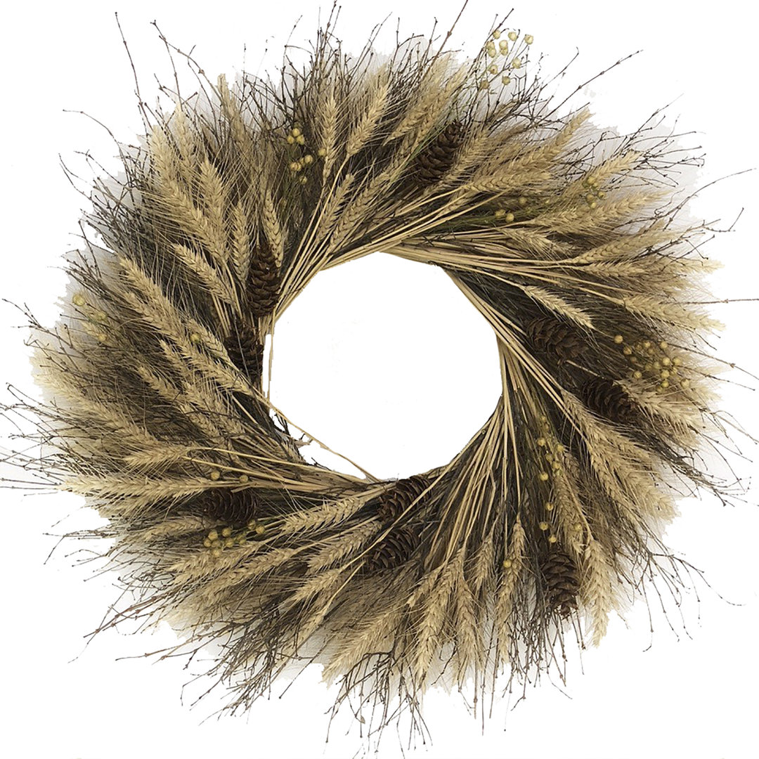 Preserved Wheat & Brush 22" Fall Wreath August Grove®