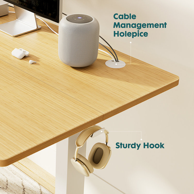 Height Adjustable Modern Computer Table, Yellow/White