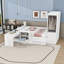 Lit double avec bureau intégré et tablettes de rangement, tiroirs-742164873
