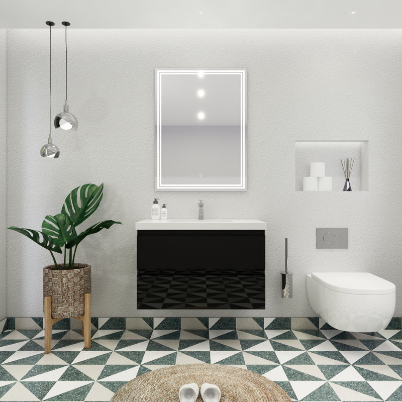 Amahd Single Bathroom Vanity with Acrylic Top, High Gloss Black
