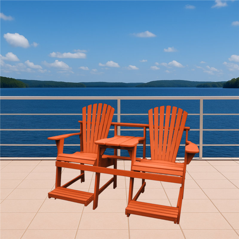 Adirondack Balcony/Pub Double Seater with Built in Table and Footrests – Has 1-5/8” Umbrella Hole and  Elevated Seating for Deck, Porch & Balcony Railings. Solid Pressure Treated Wood – Made in the USA
