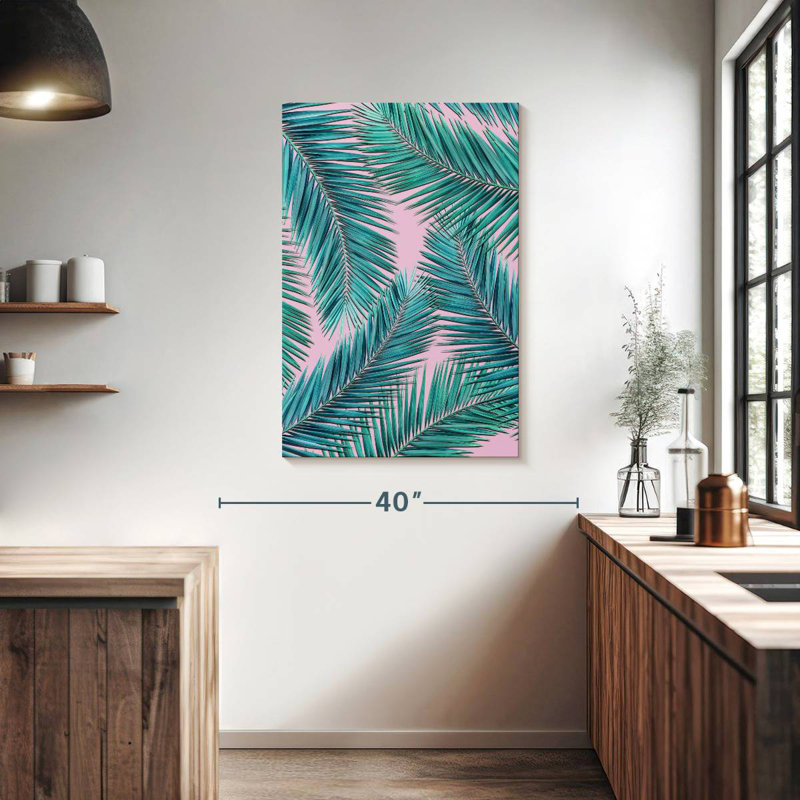 Palmier Harnek sur fond rose, H 39 po x l 26 po