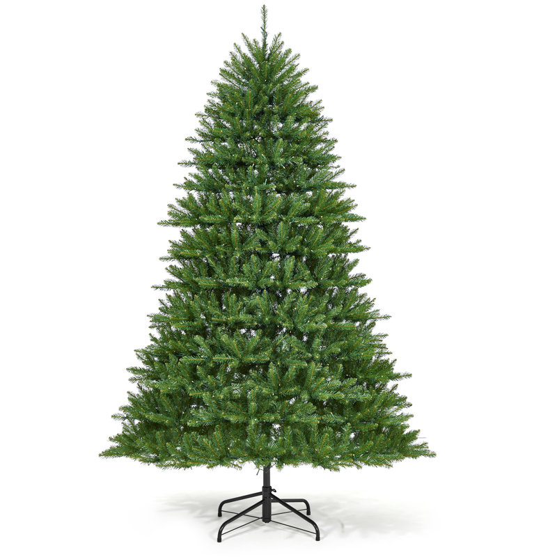 Arbre de Noël artificiel pré-éclairé, sapin de Noël vert avec DEL, embouts de branche, support pliable, H 6,92 pi