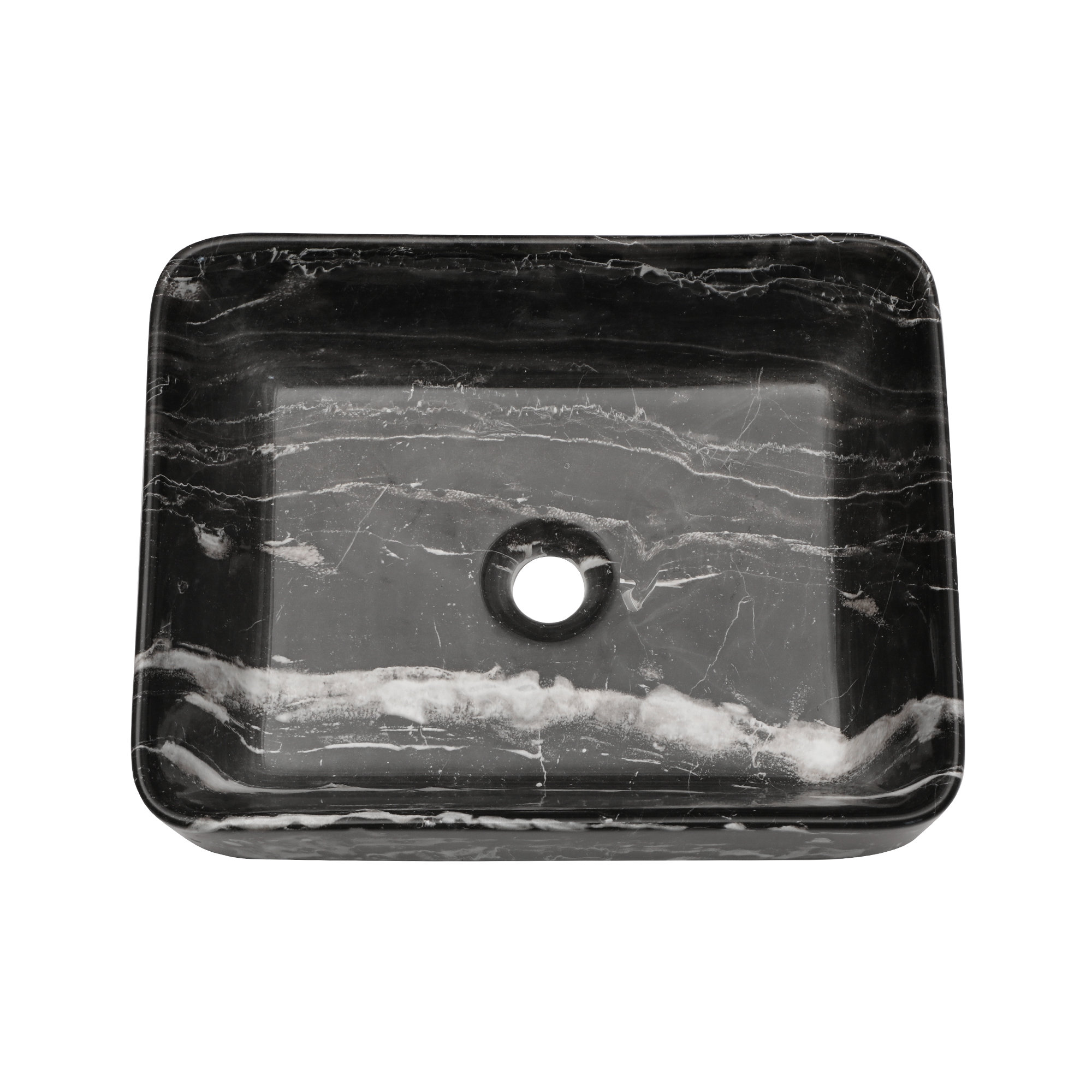 COUOKO 15'' Black Marble Ceramic Rectangular Vessel Bathroom Sink | Wayfair