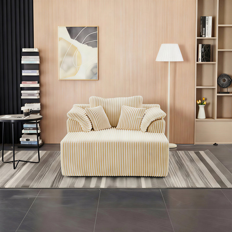 Chaise longue rembourrée, chaise longue d'intérieur pour le salon, Beige