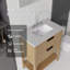 Meuble-lavabo autoportant avec lavabo, tiroir à fermeture amortie et comptoir en marbre reconstitué blanc granit de 5 cm avec dosseret, contreplaqué, chêne-680021350