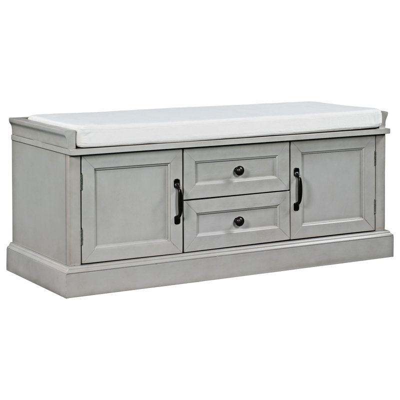 Banc de rangement rembourré avec tiroirs Braga, Gris délavé