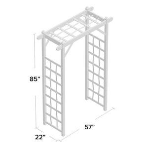 Dura-Trel Elmwood Arbor 57" x 84" PVC Outdoor Garden Arch Lattice Trellis, White