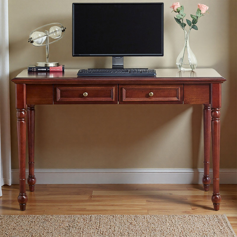 Brown Rectangular Medium Solid Wood Writing Desk, 29.52" H x 43.3" W x 21.65" D