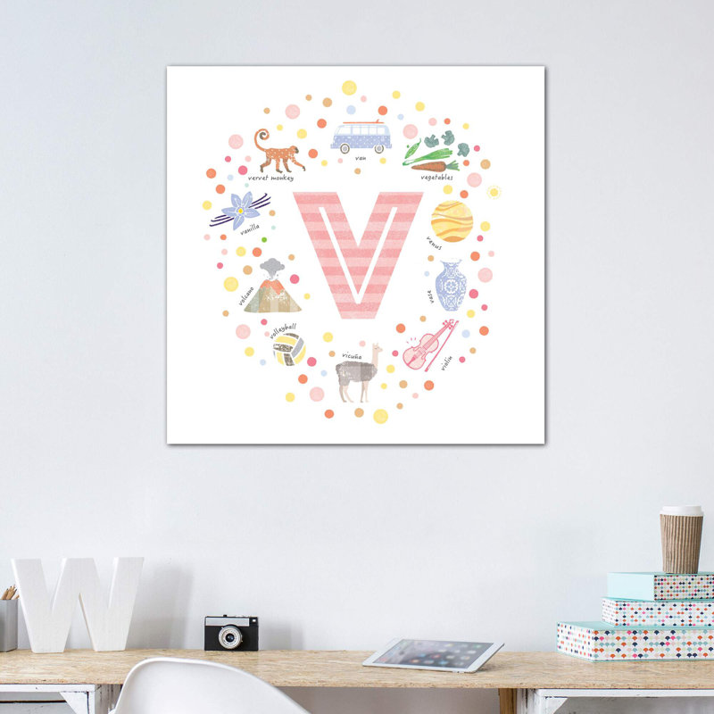 Lettre V - impression d'art graphique, H 37 po x l 37 po x P 1,5 po, Toile tendue, Pas de tapis