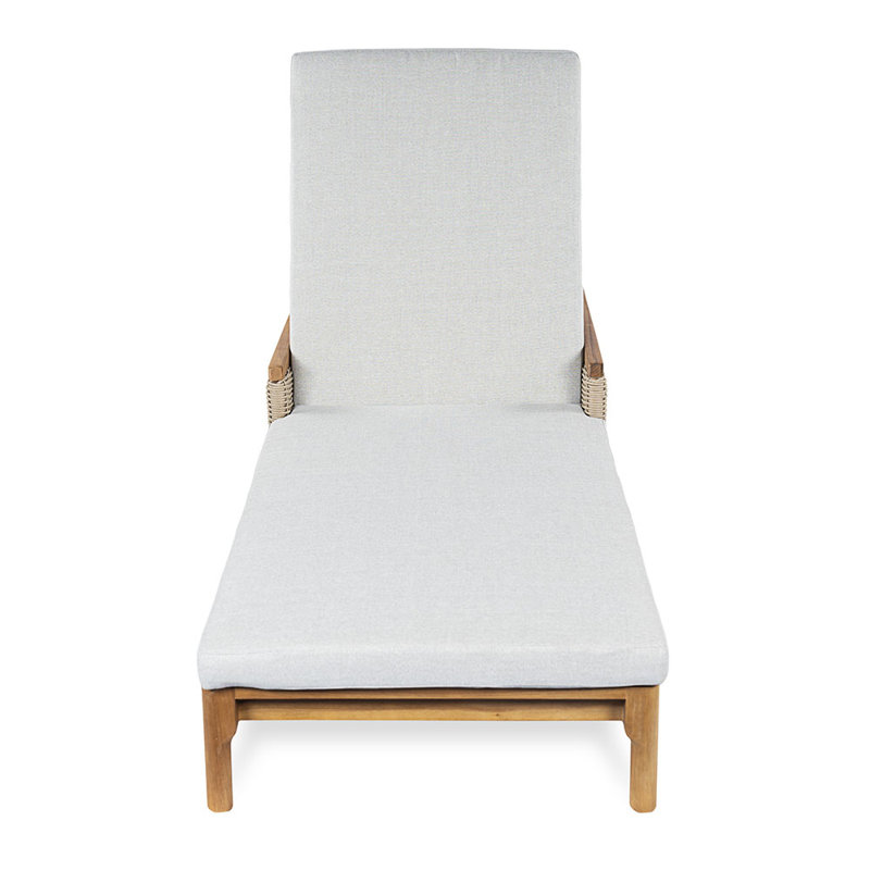 Solid Acacia Wood Sun Chaise Lounger with Cushions and Light Grey Wicker, 76.8" Outdoor Patio Furniture for Garden, Deck, Poolside Relaxation
