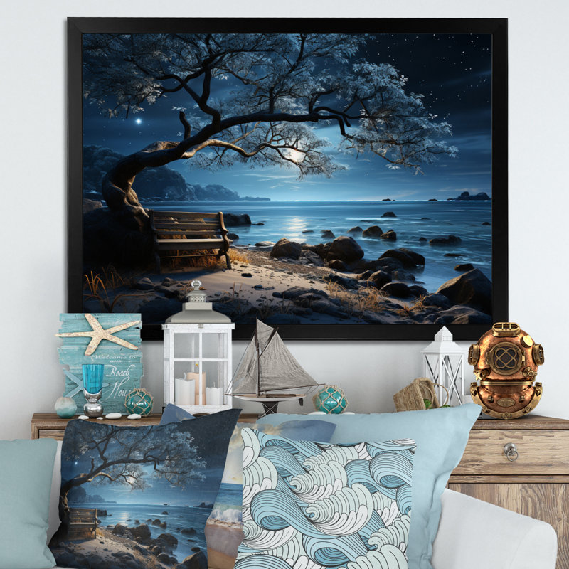«Beach Silent Night I», reproduction sur toile, H 30 po x l 40 po x P 1,5 po, Cadre photo noir