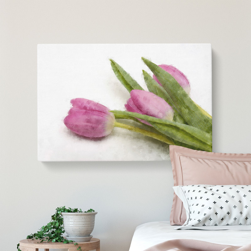 Lilac Tulip Flowers Painting - Wrapped Canvas, 45cm H x 76cm W x 4cm D