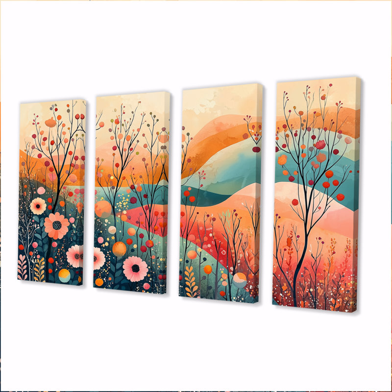 Couleurs pastel du paysage de fleurs du désert I - - Décoration murale botanique - - Art mural moderne, H 32 po x l 64 po, 4