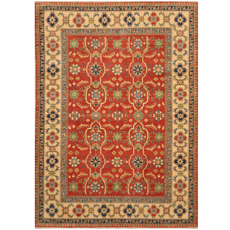 Tapis unique en laine noué à la main style Kazak rouge de 5 pi 2 po x 7 pi 2 po Lugina