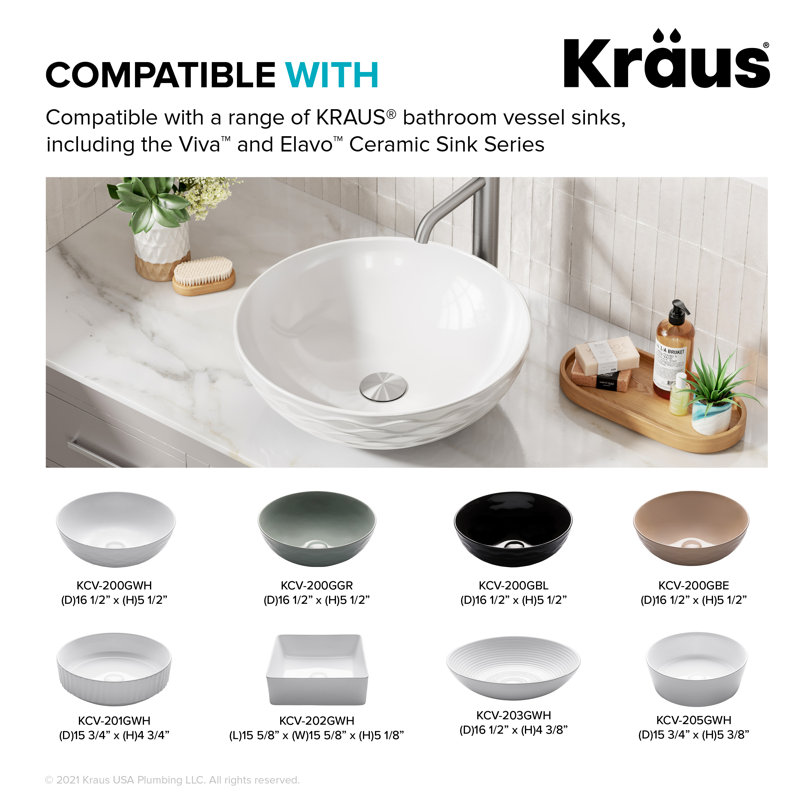 Extended Thread Pop-Up Bathroom Sink Drain, Satin Nickel