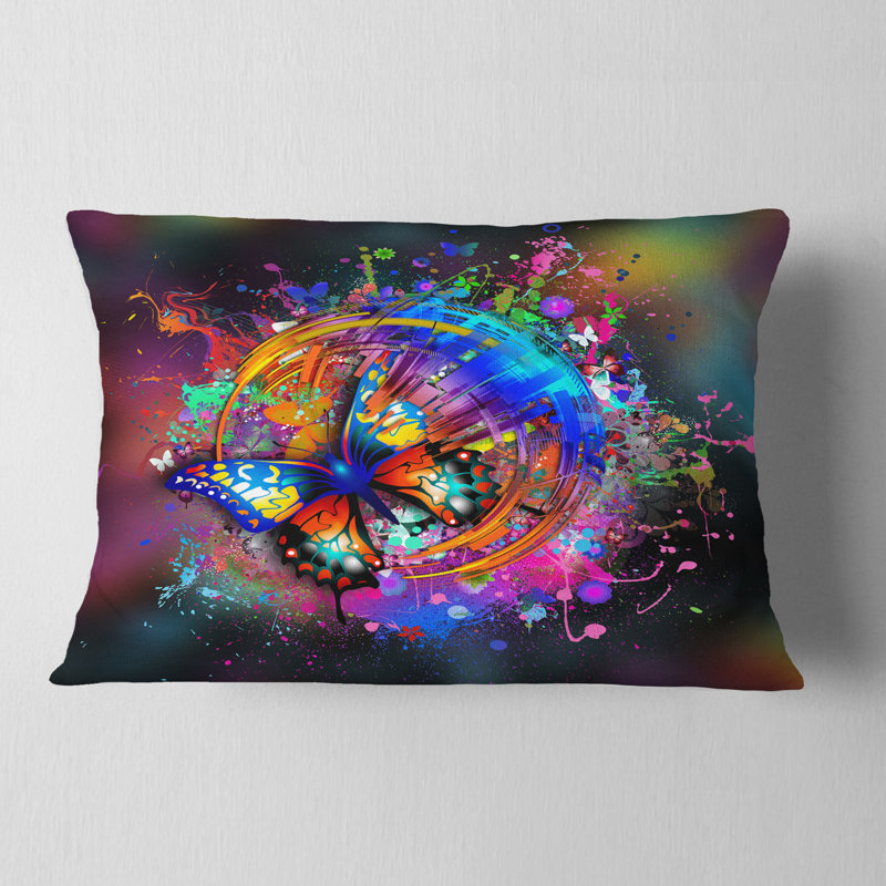 Papillon sur fond abstrait - Coussin décoratif imprimé abstrait