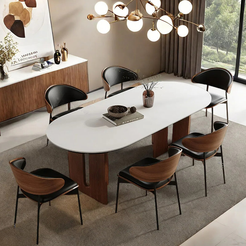 Modern minimalist oval dining table, 29.53"H x 78.74"L x 35.43"W