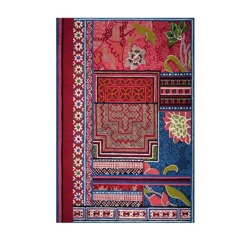 Floral and Patchwork Pattern Multicolor Woven Base Washable Rug, Rectangle 3'3" x 4'11" Rug Pad Included