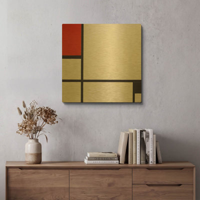 'Composition No.I, Avec Rouge Et Noir, 1929' By Piet Mondrian Gold Metal Wall Art, 24" x 24"