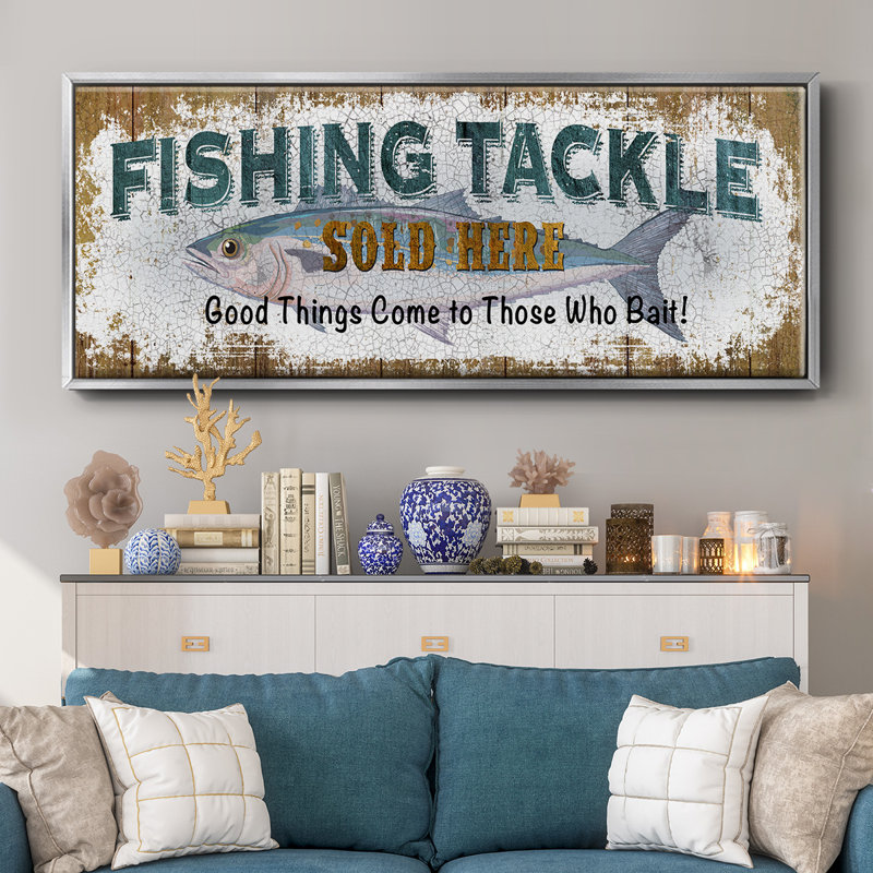 Fishing Tackle- Framed Canvas, 8" H x 20" W