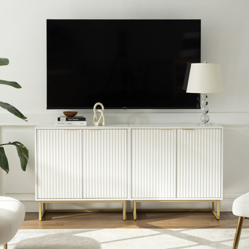 Armoire d'appoint cannelée de 31,5 po de hauteur à 2 portes avec tablettes réglables, Blanc / Doré, Noir