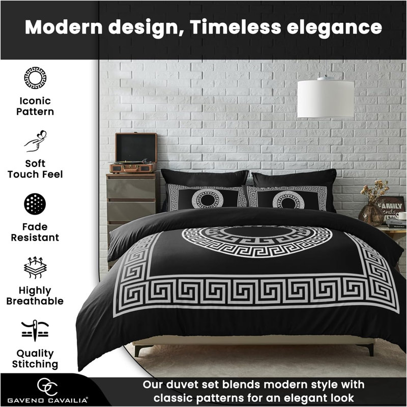 Polyester Geometric Duvet Cover Set with Pillowcases, Black, King Duvet Cover Set + 2 Standard Pillowcases