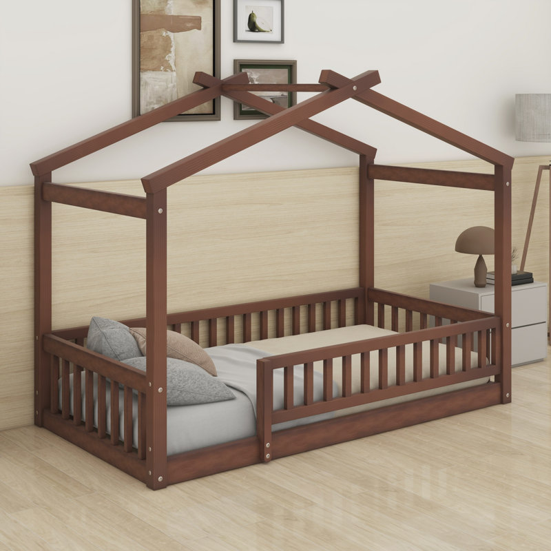 Structure de lit en bois avec clôture, Noyer