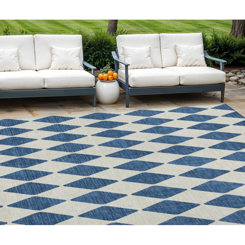 Tapis d'intérieur / extérieur géométrique lavable 8 pi x 10 pi bleu marine