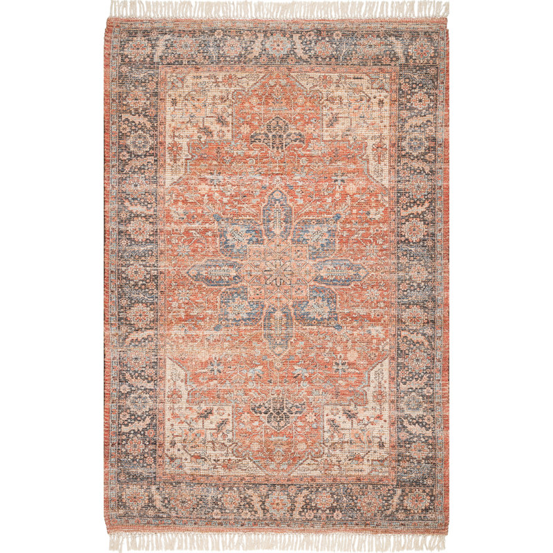 Tapis persan médaillon à pampilles, Rectangle 9 pi 6 po x 13 pi 6 po